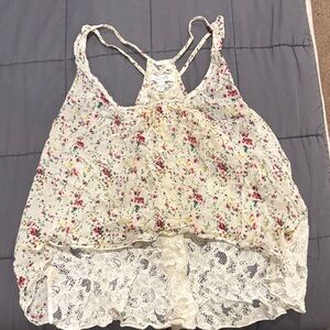 Delia’s Floral Lace Camisole - Cream and Pink